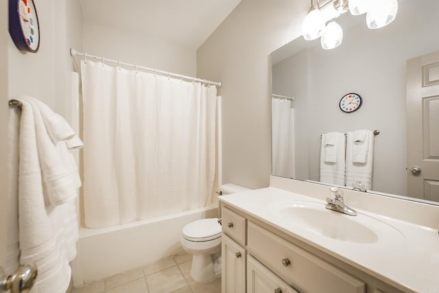 20 N Gettysburg, Cabot, AR 72023 - full bathroom with a notable chandelier, vanity, toilet, tile patterned floors, and shower / bathtub combination with curtain