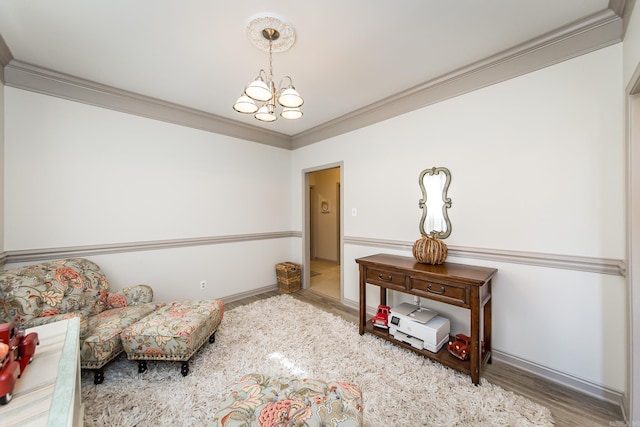 20 N Gettysburg, Cabot, AR 72023 - sitting room with an inviting chandelier, baseboards, ornamental molding, and wood finished floors