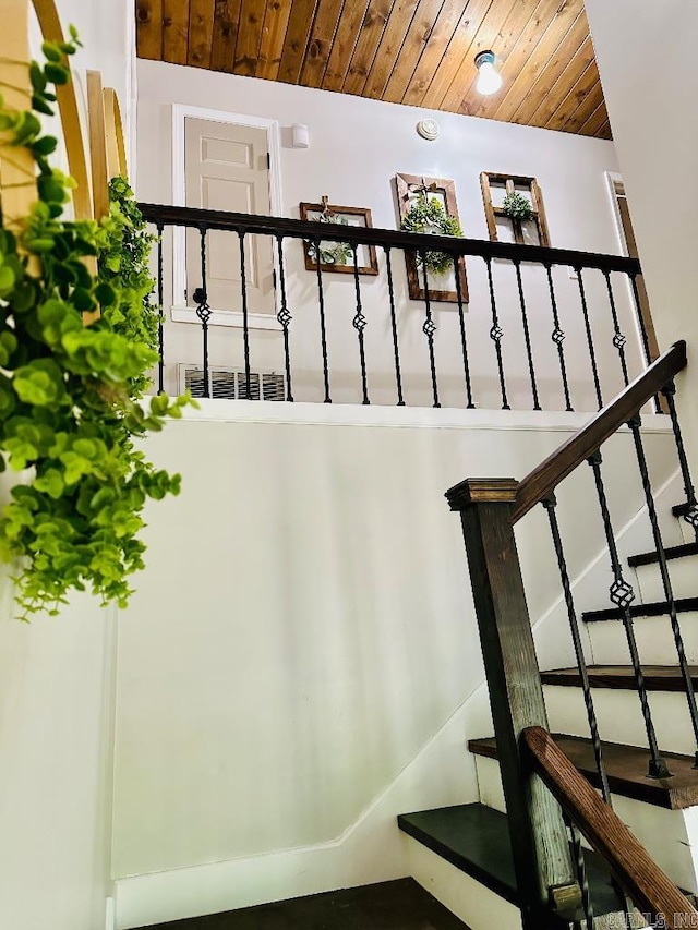 885 Mount Carmel Rd, Cabot, AR 72023 - stairway featuring wood ceiling