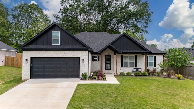 view of front of property with board and batten siding, fence, and driveway