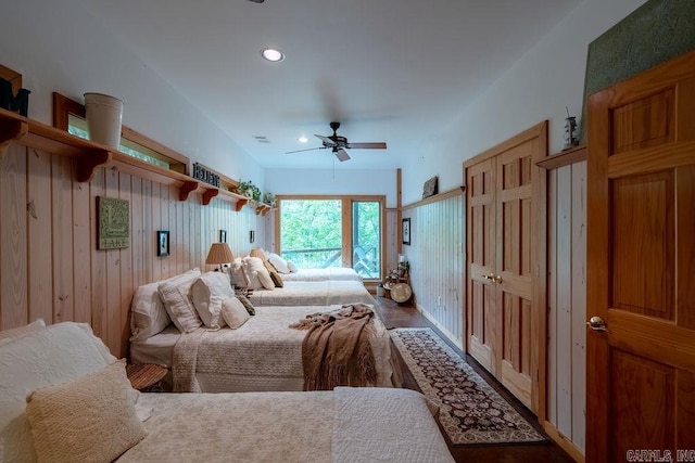 bedroom featuring ceiling fan and recessed lighting