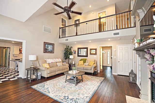 6311 Country Ln, Pine Bluff, AR 71603 - living area with high vaulted ceiling, ceiling fan, and visible vents