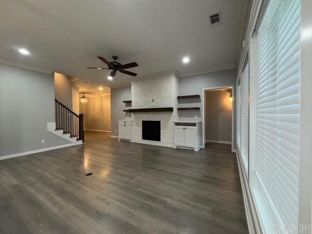 4321 Sloan, Alexander, AR 72002 - unfurnished living room with recessed lighting, ornamental molding, stairs, and ceiling fan