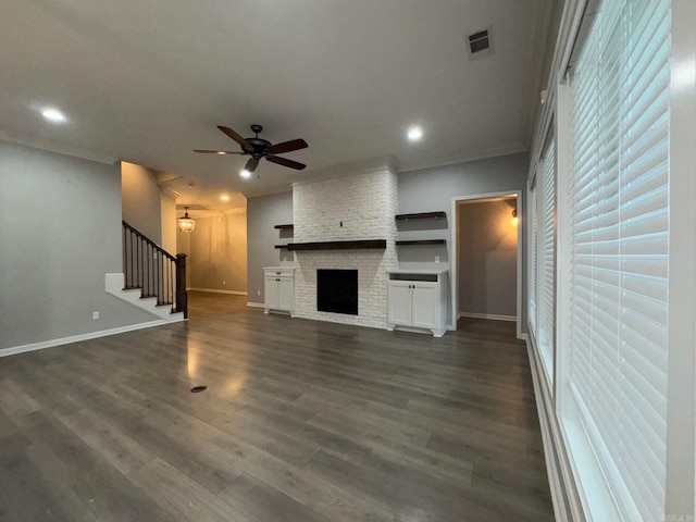 4321 Sloan, Alexander, AR 72002 - unfurnished living room featuring a ceiling fan, crown molding, stairs, baseboards, and recessed lighting