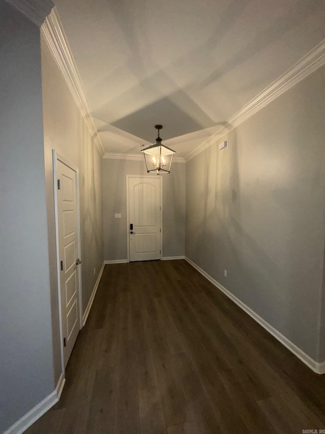 4321 Sloan, Alexander, AR 72002 - interior space with crown molding, baseboards, dark wood-type flooring, and a notable chandelier