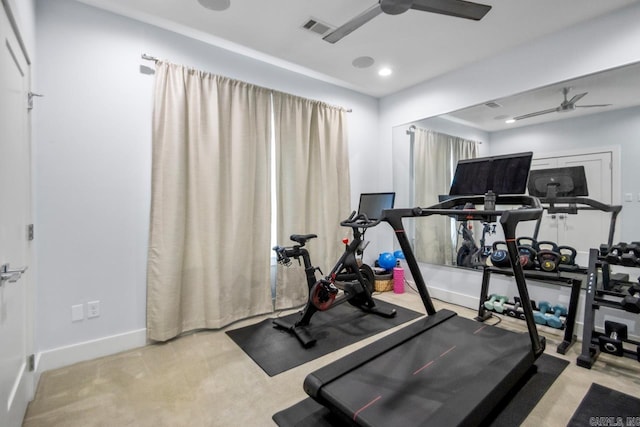 702 Wildcreek Cir, Little Rock, AR 72223 - workout room with baseboards, ceiling fan, recessed lighting, and visible vents
