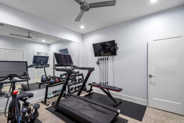 702 Wildcreek Cir, Little Rock, AR 72223 - workout area with a ceiling fan, recessed lighting, and visible vents