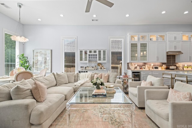 702 Wildcreek Cir, Little Rock, AR 72223 - living room featuring visible vents, a ceiling fan, and recessed lighting