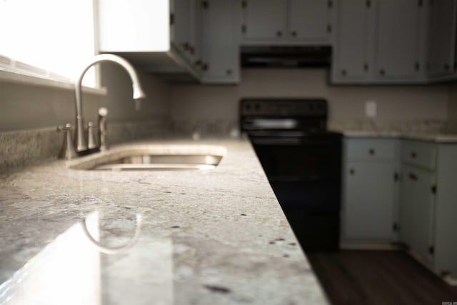 kitchen with a sink, ventilation hood, range with electric cooktop, and light countertops