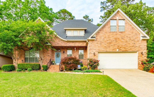 2820 Mossy Creek Dr, Little Rock, AR 72211 - view of front of house featuring driveway, roof with shingles, a garage, brick siding, and a front lawn