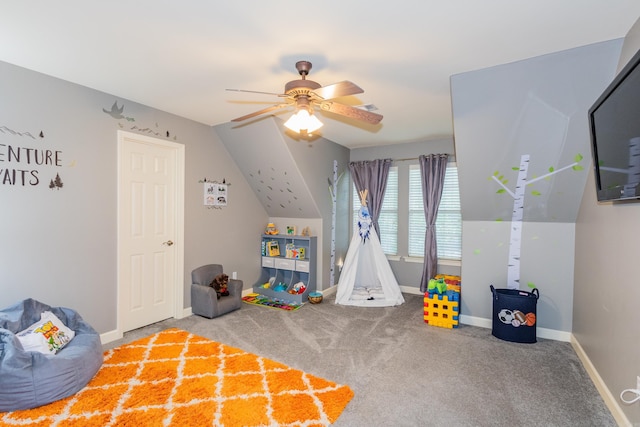 2820 Mossy Creek Dr, Little Rock, AR 72211 - recreation room featuring baseboards, a ceiling fan, and carpet
