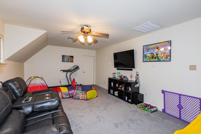 2820 Mossy Creek Dr, Little Rock, AR 72211 - recreation room featuring visible vents, carpet, ceiling fan, and baseboards