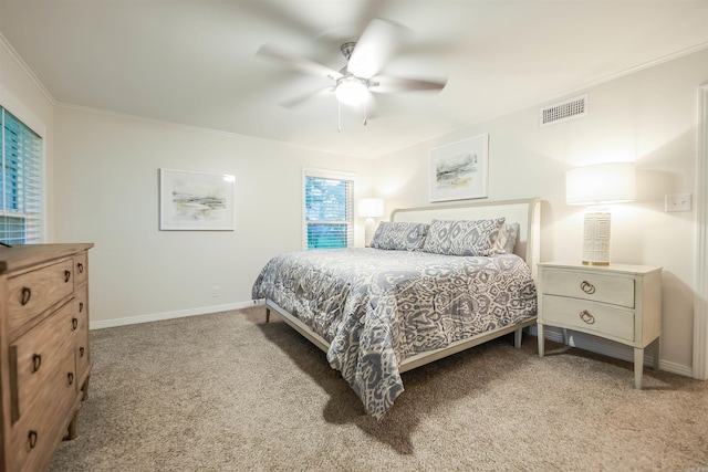 bedroom featuring carpet floors, baseboards, and visible vents