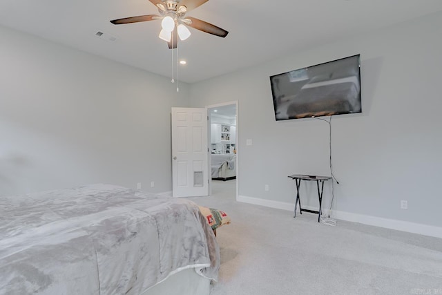 1010 Brownstone Dr, Jonesboro, AR 72404 - bedroom with baseboards, a ceiling fan, carpet flooring, and visible vents