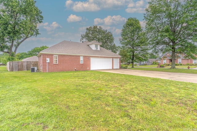 1010 Brownstone Dr, Jonesboro, AR 72404 - view of property exterior featuring driveway, central AC unit, brick siding, fence, and an attached garage