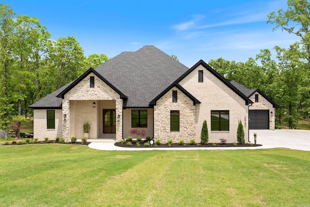 2940 Orchard View Dr, Conway, AR 72034 - french provincial home with an attached garage, a shingled roof, a front lawn, and concrete driveway