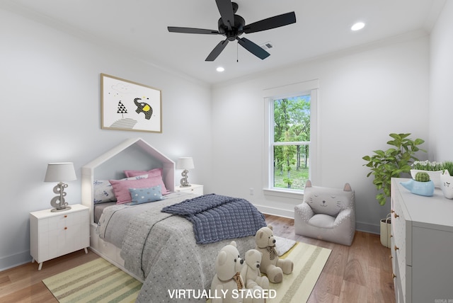 2940 Orchard View Dr, Conway, AR 72034 - bedroom featuring crown molding, recessed lighting, visible vents, and light wood finished floors