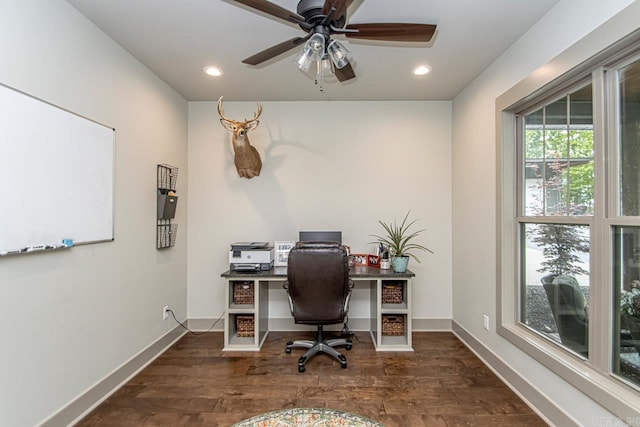 4201 Lovell Ln, Benton, AR 72019 - office area featuring baseboards, ceiling fan, recessed lighting, and wood finished floors