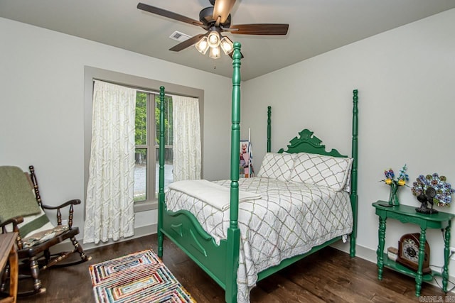 4201 Lovell Ln, Benton, AR 72019 - bedroom with baseboards, ceiling fan, visible vents, and wood finished floors