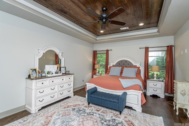 4201 Lovell Ln, Benton, AR 72019 - bedroom with wood ceiling, baseboards, wood-type flooring, and a raised ceiling