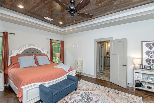 4201 Lovell Ln, Benton, AR 72019 - bedroom featuring visible vents, baseboards, recessed lighting, a raised ceiling, and wooden ceiling