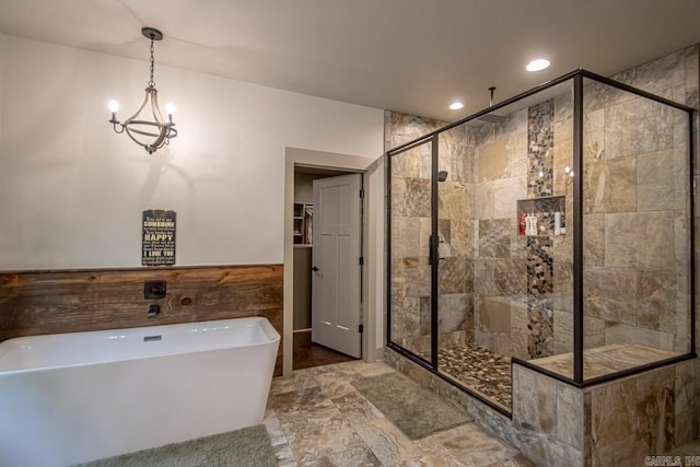 4201 Lovell Ln, Benton, AR 72019 - bathroom featuring recessed lighting, a soaking tub, and a stall shower
