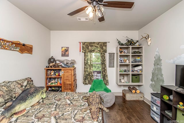4201 Lovell Ln, Benton, AR 72019 - bedroom featuring a ceiling fan, wood finished floors, and visible vents