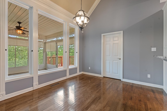 unfurnished dining area featuring visible vents, baseboards, wood finished floors, and a healthy amount of sunlight