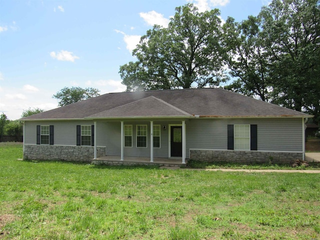 3801 W Maddox, Jacksonville, AR 72076 - ranch-style home with stone siding, covered porch, and a front yard