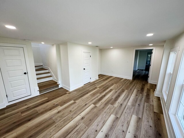 209 Goshen Ave, North Little Rock, AR 72116 - basement with stairs, recessed lighting, baseboards, and wood finished floors