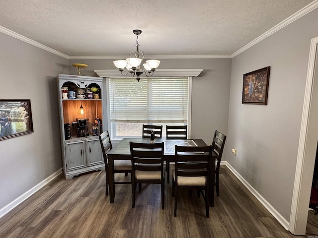 7 Franklin Cir, Searcy, AR 72143 - dining space with baseboards, a notable chandelier, a textured ceiling, and dark wood-type flooring