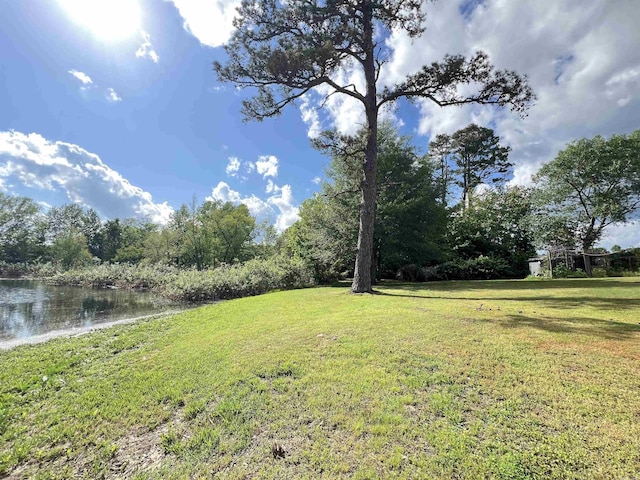 view of yard with a water view