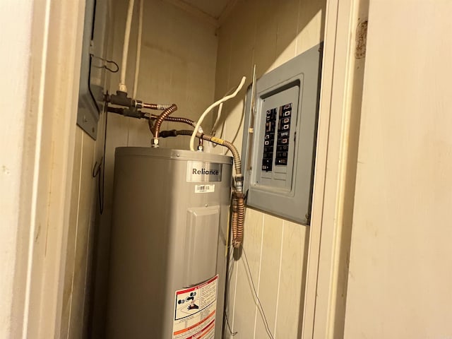 utilities featuring water heater and electric panel