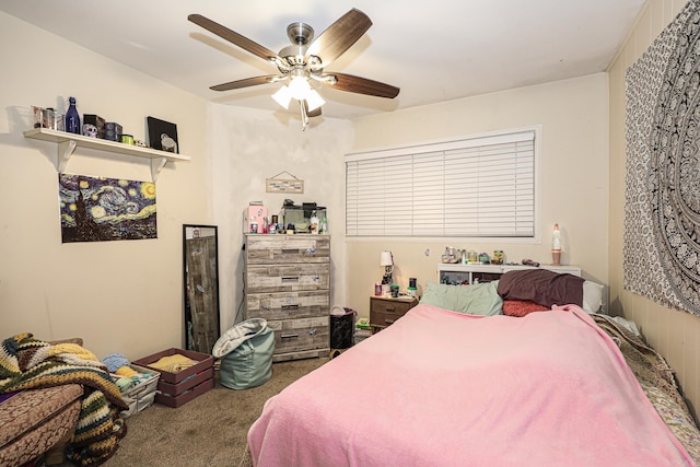 carpeted bedroom with a ceiling fan
