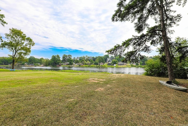 view of yard with a water view
