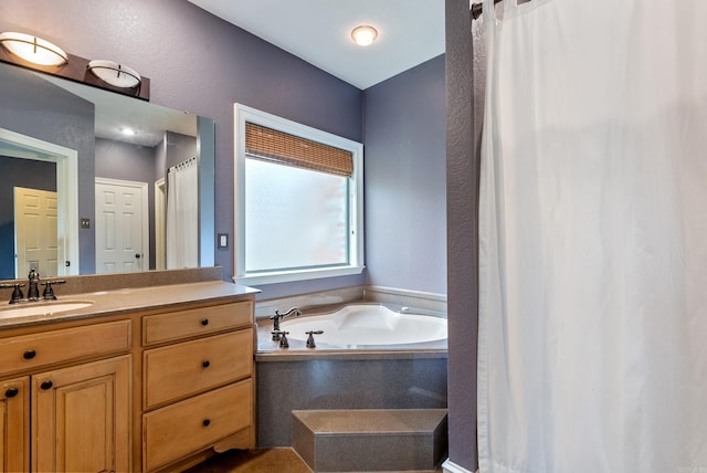 1380 Champions Dr, Conway, AR 72034 - full bath featuring a shower with shower curtain, a bath, and vanity