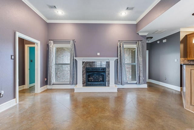 unfurnished living room featuring visible vents, plenty of natural light, and finished concrete floors