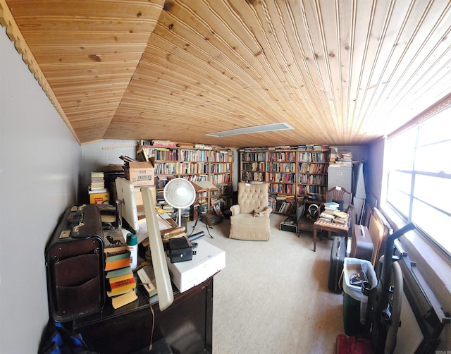 110 S Summit St, Little Rock, AR 72205 - carpeted home office with wooden ceiling and lofted ceiling