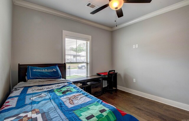 10 Luke Ct, Maumelle, AR 72113 - bedroom with crown molding, baseboards, dark wood-style floors, and visible vents