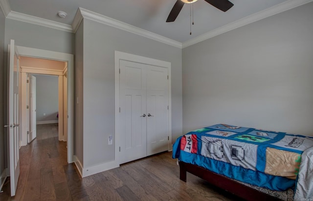 10 Luke Ct, Maumelle, AR 72113 - bedroom with baseboards, ceiling fan, ornamental molding, and wood finished floors