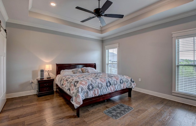 10 Luke Ct, Maumelle, AR 72113 - bedroom with crown molding, a tray ceiling, and wood finished floors