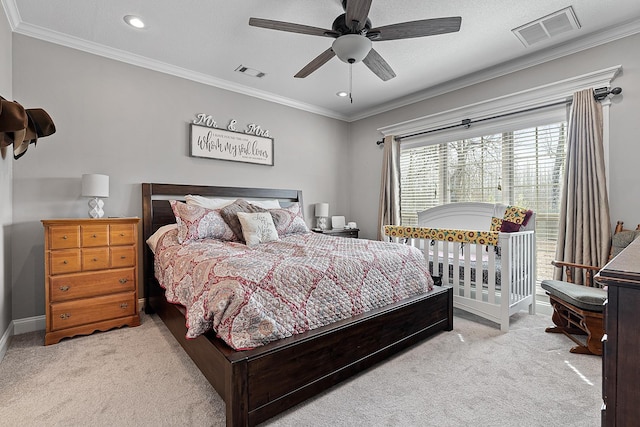 5485 Viney Creek Ln, Jonesboro, AR 72404 - carpeted bedroom featuring ornamental molding, baseboards, recessed lighting, and ceiling fan