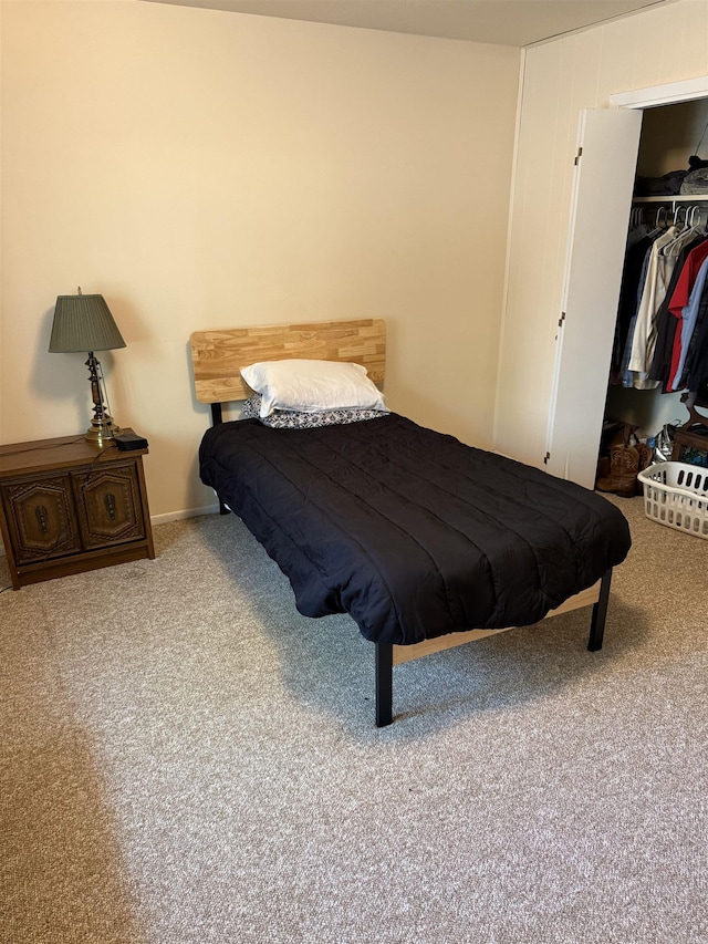 carpeted bedroom with a closet and a spacious closet