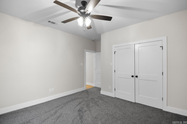 139 Hudson Dr, Sheridan, AR 72150 - unfurnished bedroom with ceiling fan, carpet, baseboards, visible vents, and a closet
