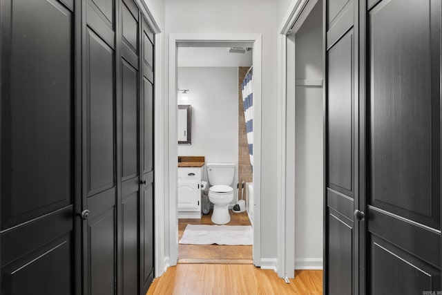 203 Stearns Pt Unit B6, Lake Hamilton, AR 71913 - bathroom with vanity, toilet, wood finished floors, and a shower with shower curtain