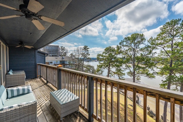 203 Stearns Pt Unit B6, Lake Hamilton, AR 71913 - balcony featuring a water view and ceiling fan