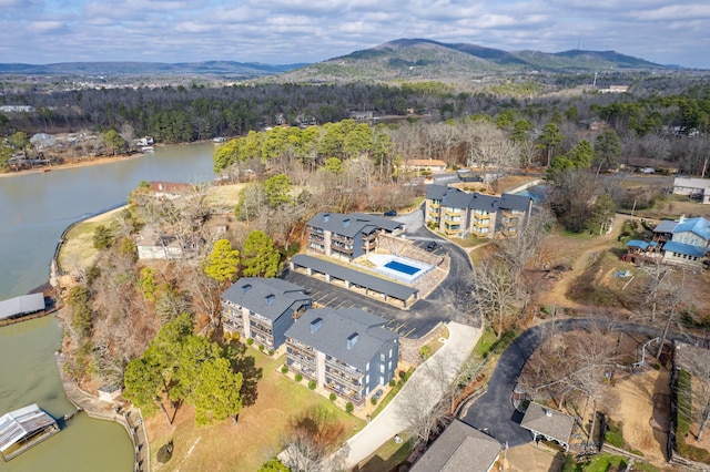 203 Stearns Pt Unit B6, Lake Hamilton, AR 71913 - drone / aerial view with a water and mountain view and a view of trees