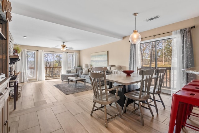 203 Stearns Pt Unit D1, Lake Hamilton, AR 71913 - dining area featuring visible vents, a ceiling fan, and a healthy amount of sunlight
