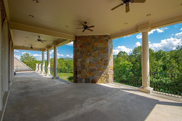 view of patio featuring a ceiling fan