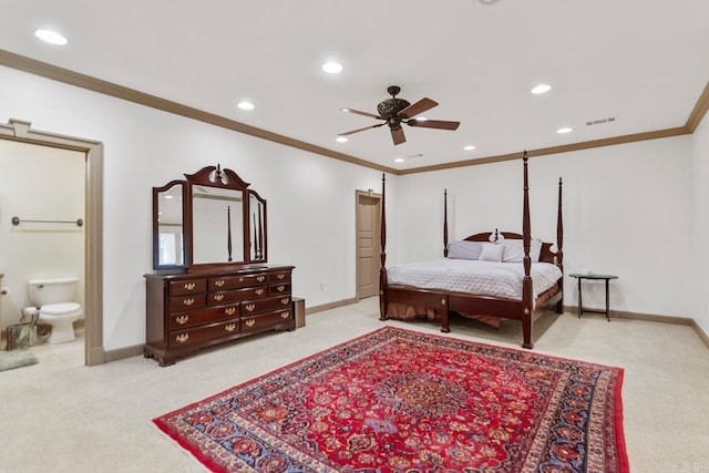 bedroom with recessed lighting, visible vents, and carpet